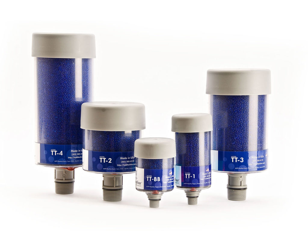 Image of TTI's PowerBreather™️ line of desiccant breathers. Replacing Des-Case® DC-1, DC-2, DC-3, DC-4.