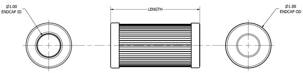Drawing of TTI's TT1018 Series Filter Element. 