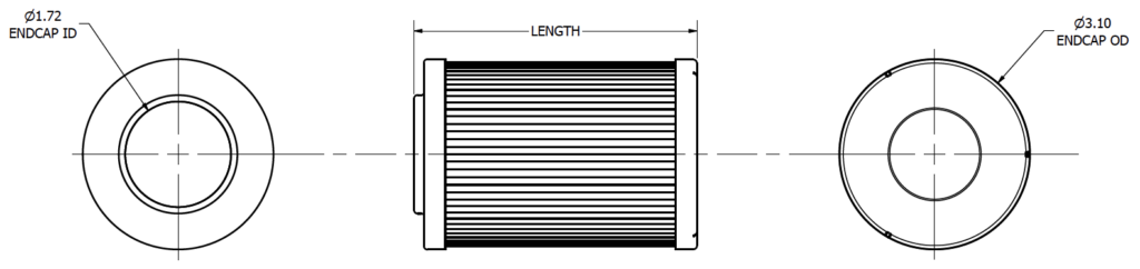 Drawing of TTI's TT9600 Series Filter Element. 