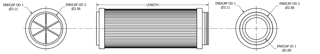 Drawing of TTI's TT310 Series Filter Element. 